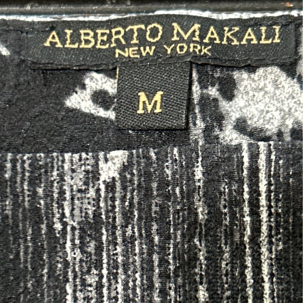 Alberto Makali Women's Size M Top Puff Ruffle Sleeve Black Gray Print - Picture 4 of 7
